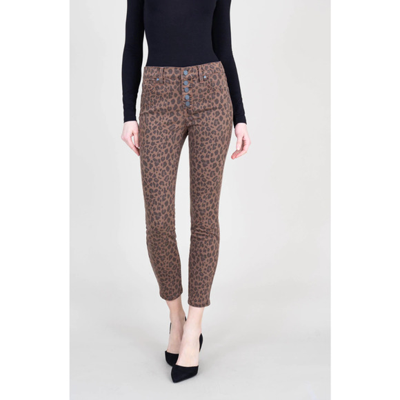 Level 99 NWT Evereve Heidi Button Fly Jeans in Brown Spiced Leopard // 32 - Picture 1 of 11